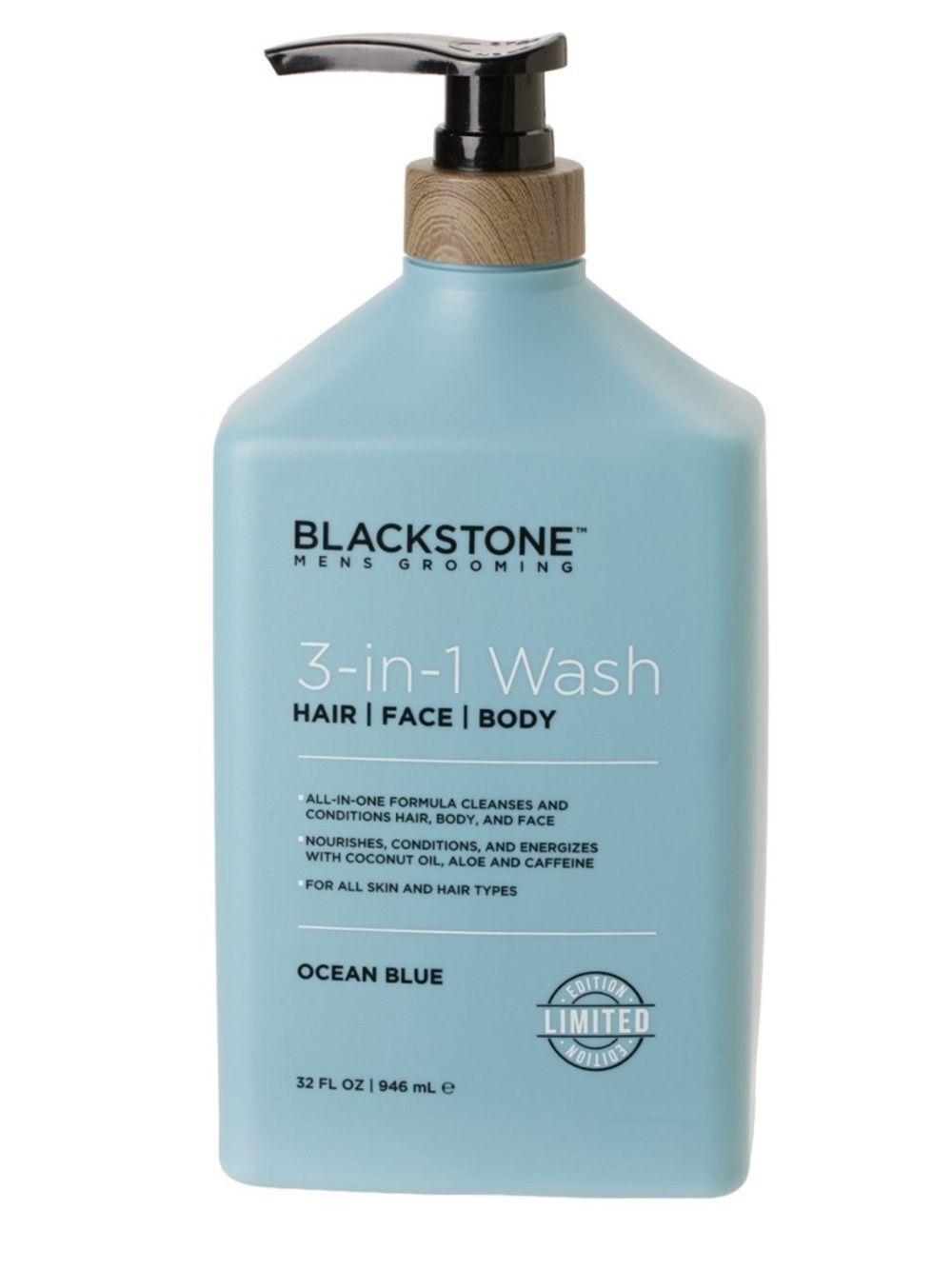 Blackstone Men’s Grooming Ocean Blue 3-in-1 Hair Face Body Wash 32 oz